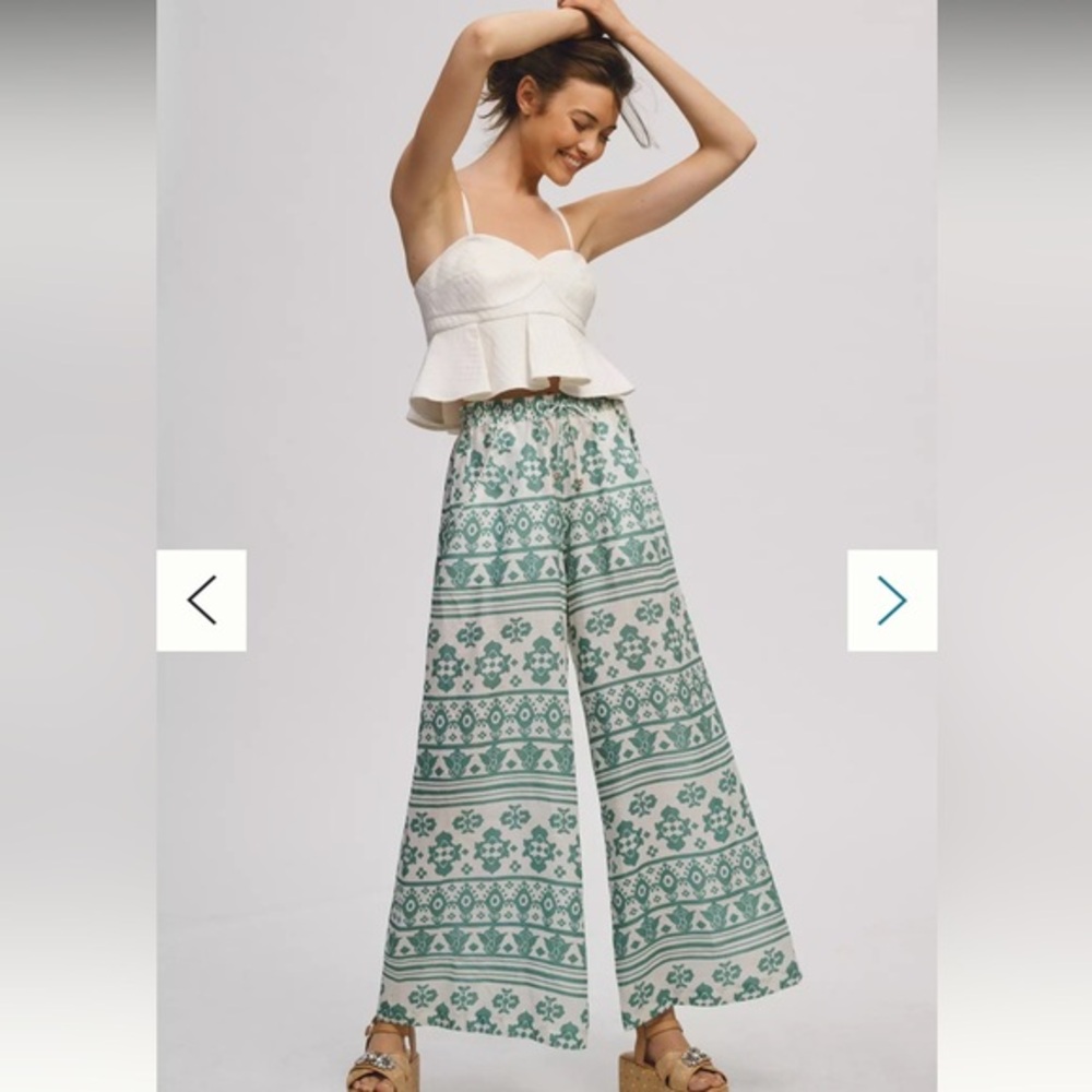 NWT Kivari by Anthropologie Teal Patterned Women's Pants